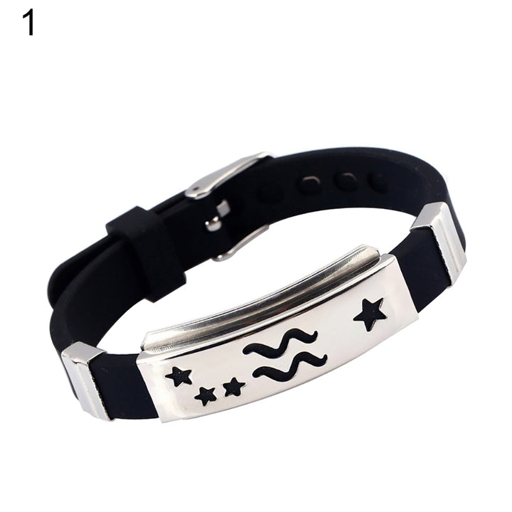 Mens Horoscope Stainless Steel Silicone Wristband Bangle Clasp Cuff Bracelet Image 12