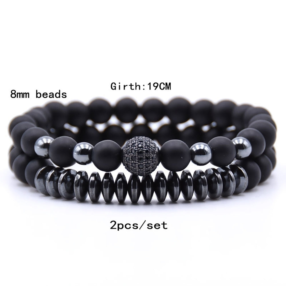 2Pcs Unisex Natural Stone Lava Rock Beaded Bracelet Handmade Couple Jewelry Image 8