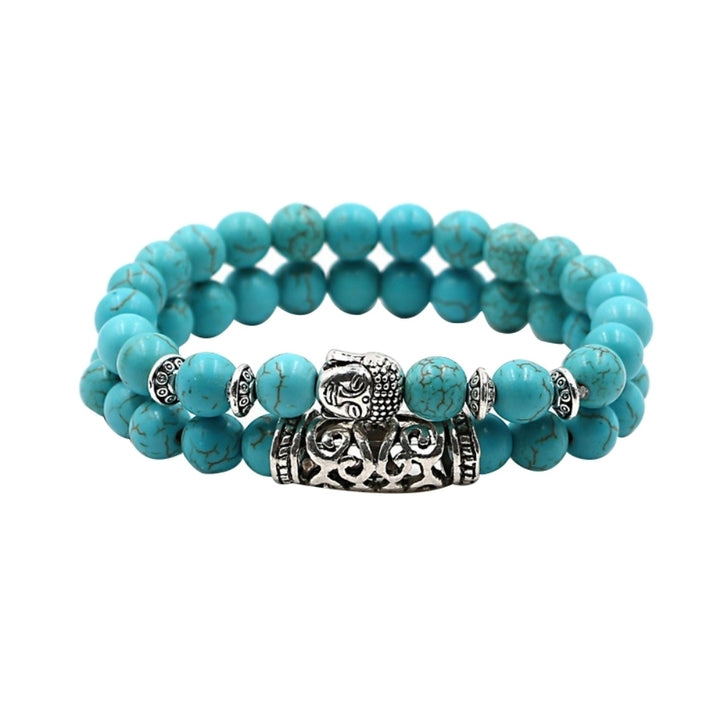 Fashion 2Pcs Natural Stone Yoga Jewelry Unisex Buddha Head Beads Bracelets Set Image 3