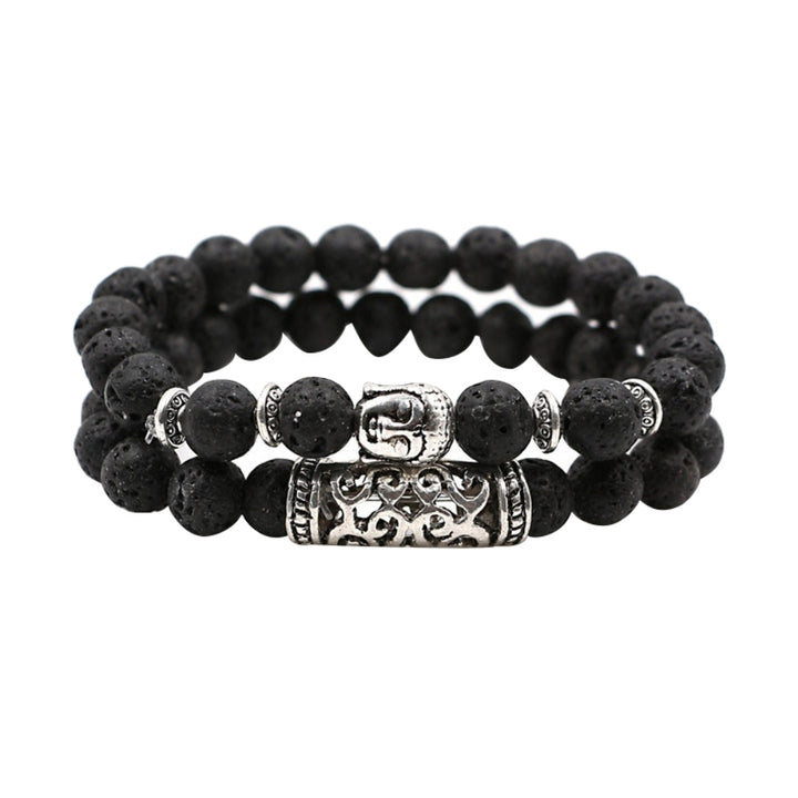 Fashion 2Pcs Natural Stone Yoga Jewelry Unisex Buddha Head Beads Bracelets Set Image 4