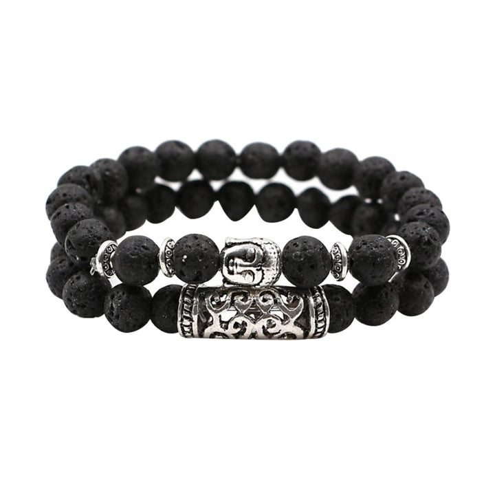 Fashion 2Pcs Natural Stone Yoga Jewelry Unisex Buddha Head Beads Bracelets Set Image 1