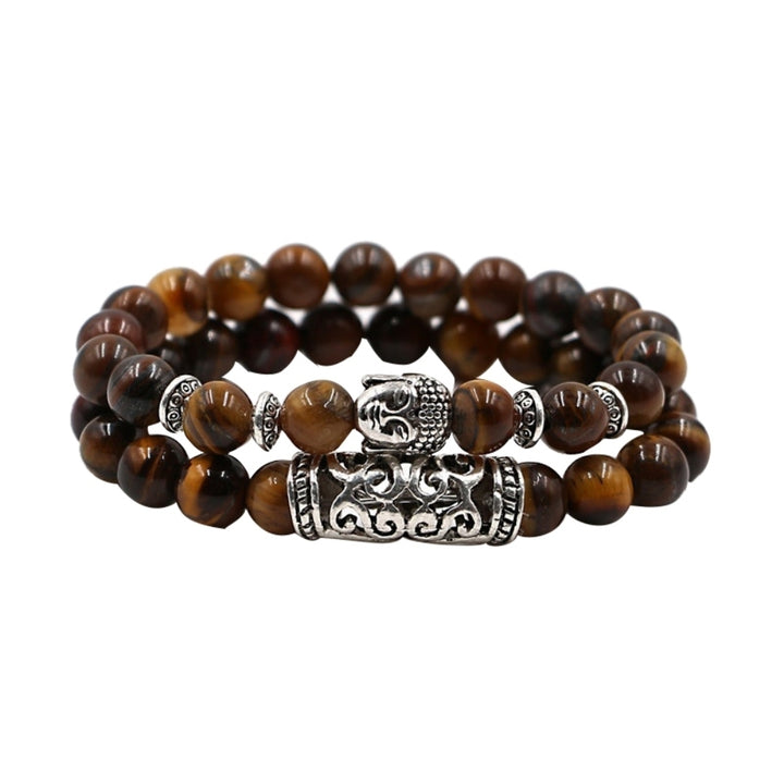 Fashion 2Pcs Natural Stone Yoga Jewelry Unisex Buddha Head Beads Bracelets Set Image 4