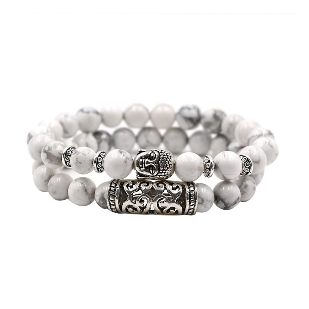 Fashion 2Pcs Natural Stone Yoga Jewelry Unisex Buddha Head Beads Bracelets Set Image 6