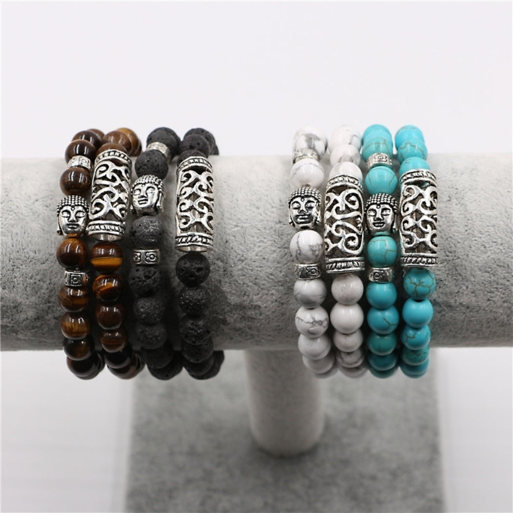 Fashion 2Pcs Natural Stone Yoga Jewelry Unisex Buddha Head Beads Bracelets Set Image 7