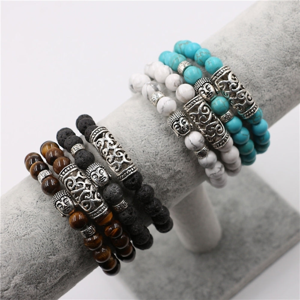 Fashion 2Pcs Natural Stone Yoga Jewelry Unisex Buddha Head Beads Bracelets Set Image 8