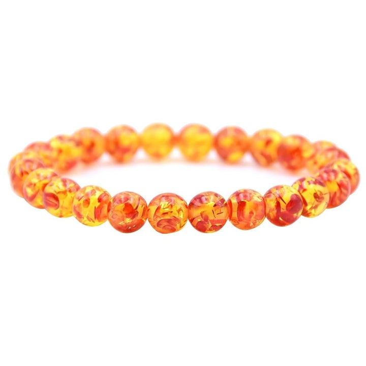 8mm/10mm Artificial Amber Stone Round Beaded Bracelet Men Women Stretch Bangle Image 1