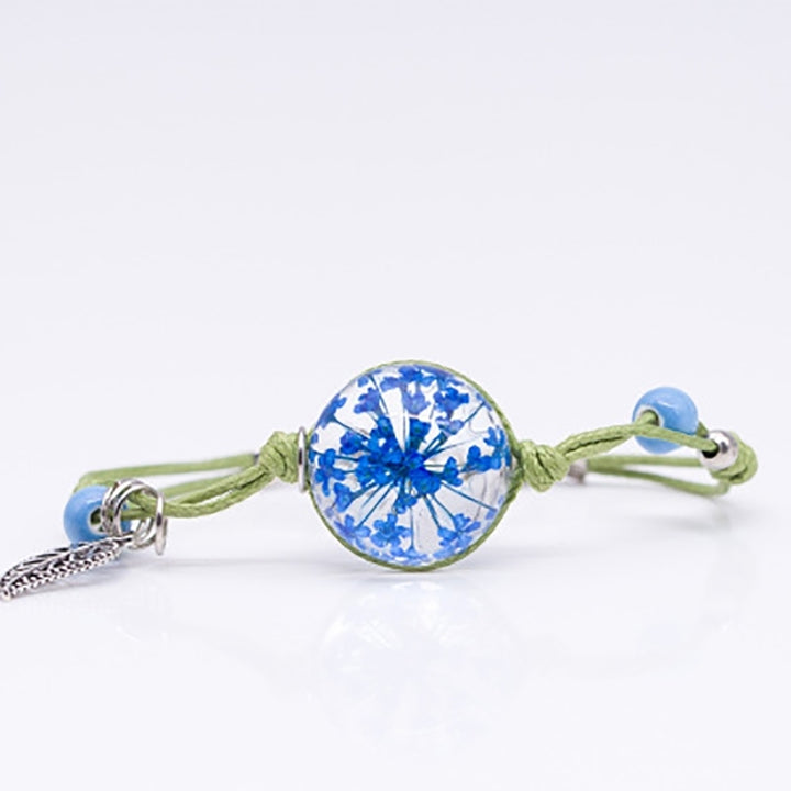 Women Weave Rope Dried Flower Glass Ball Leaf Bead Charm Bangle Bracelet Jewelry Image 6