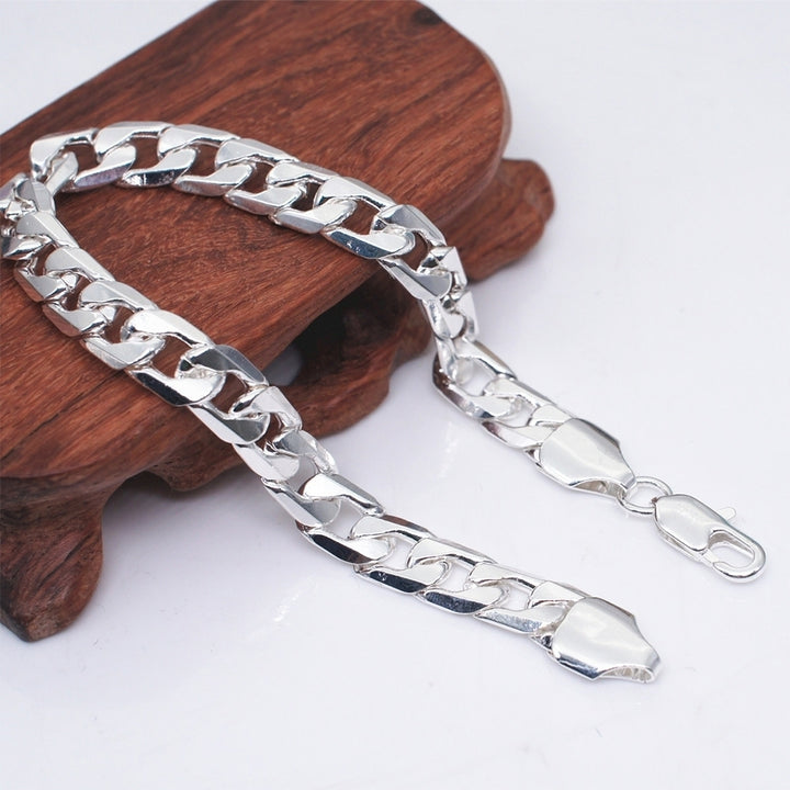 8mm Fashion Silver Plated Curb Chain Bracelet Bangle Women Men Party Jewelry Image 1