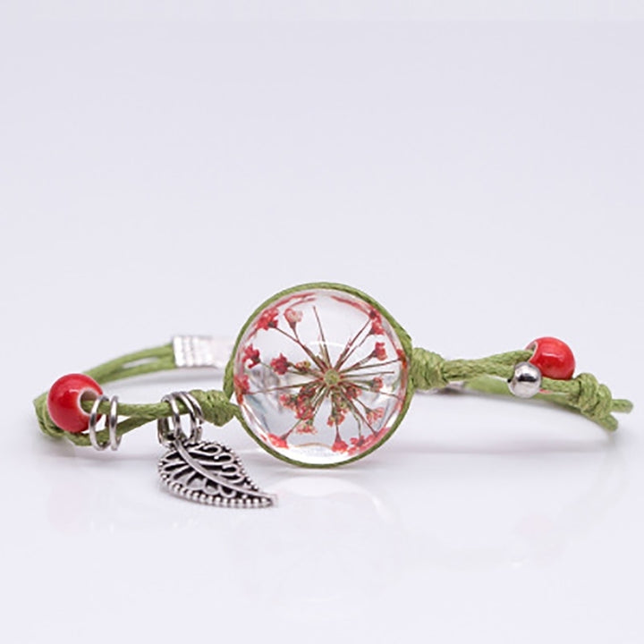 Women Weave Rope Dried Flower Glass Ball Leaf Bead Charm Bangle Bracelet Jewelry Image 7