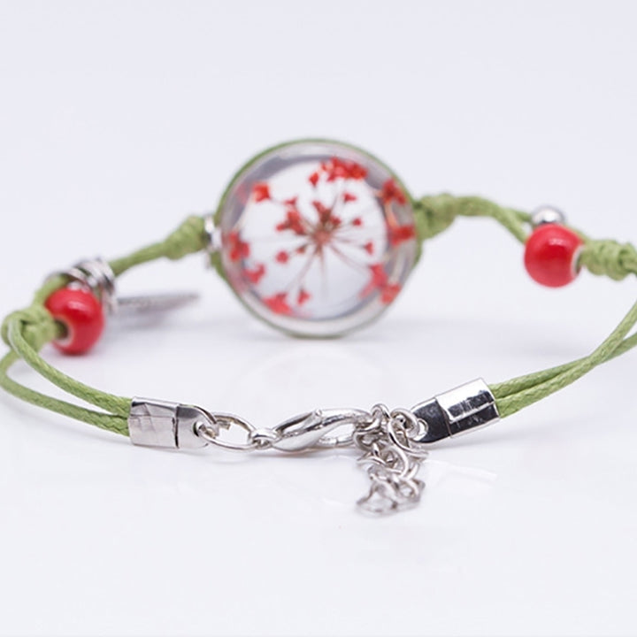 Women Weave Rope Dried Flower Glass Ball Leaf Bead Charm Bangle Bracelet Jewelry Image 8