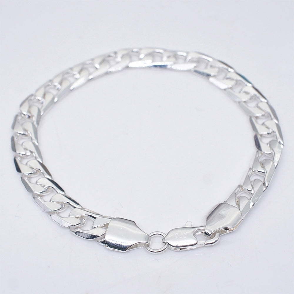 8mm Fashion Silver Plated Curb Chain Bracelet Bangle Women Men Party Jewelry Image 2