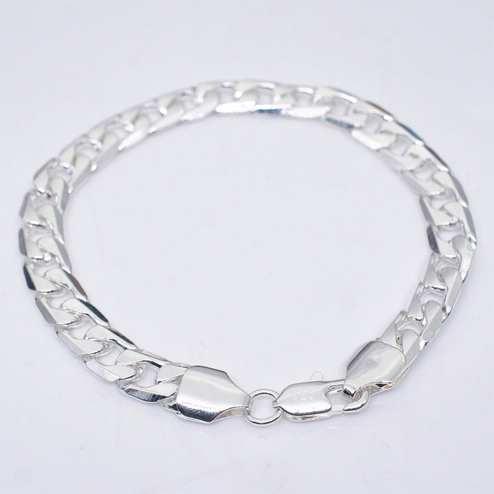 8mm Fashion Silver Plated Curb Chain Bracelet Bangle Women Men Party Jewelry Image 2