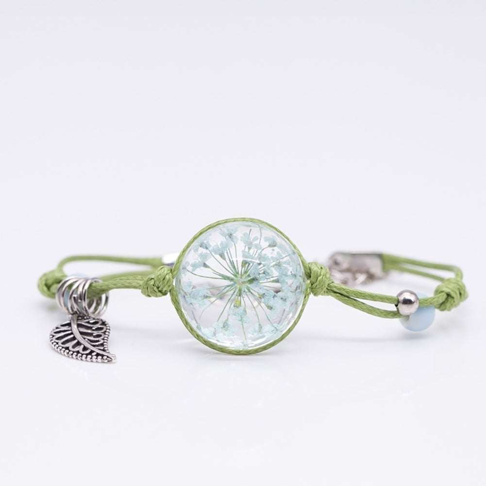 Women Weave Rope Dried Flower Glass Ball Leaf Bead Charm Bangle Bracelet Jewelry Image 9