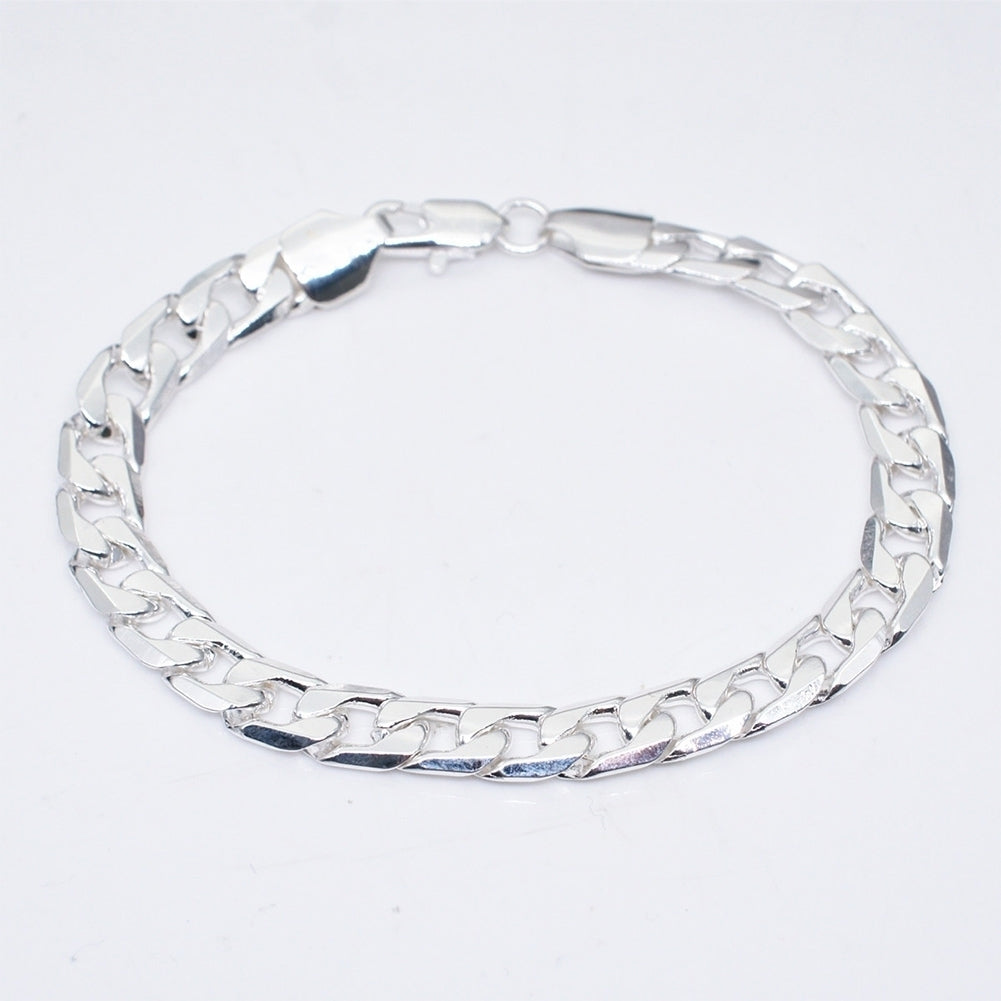 8mm Fashion Silver Plated Curb Chain Bracelet Bangle Women Men Party Jewelry Image 3