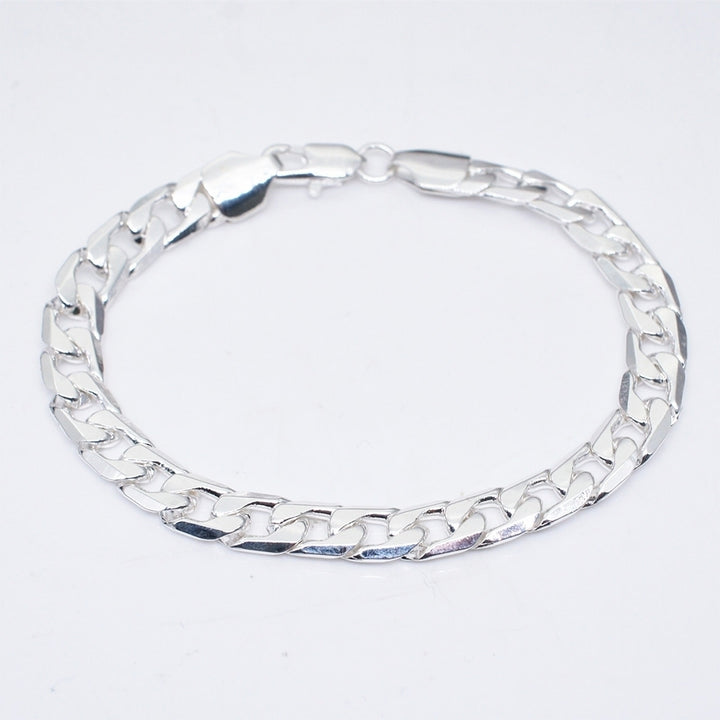 8mm Fashion Silver Plated Curb Chain Bracelet Bangle Women Men Party Jewelry Image 3