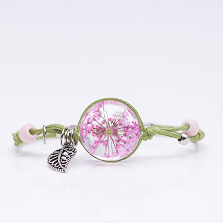 Women Weave Rope Dried Flower Glass Ball Leaf Bead Charm Bangle Bracelet Jewelry Image 10