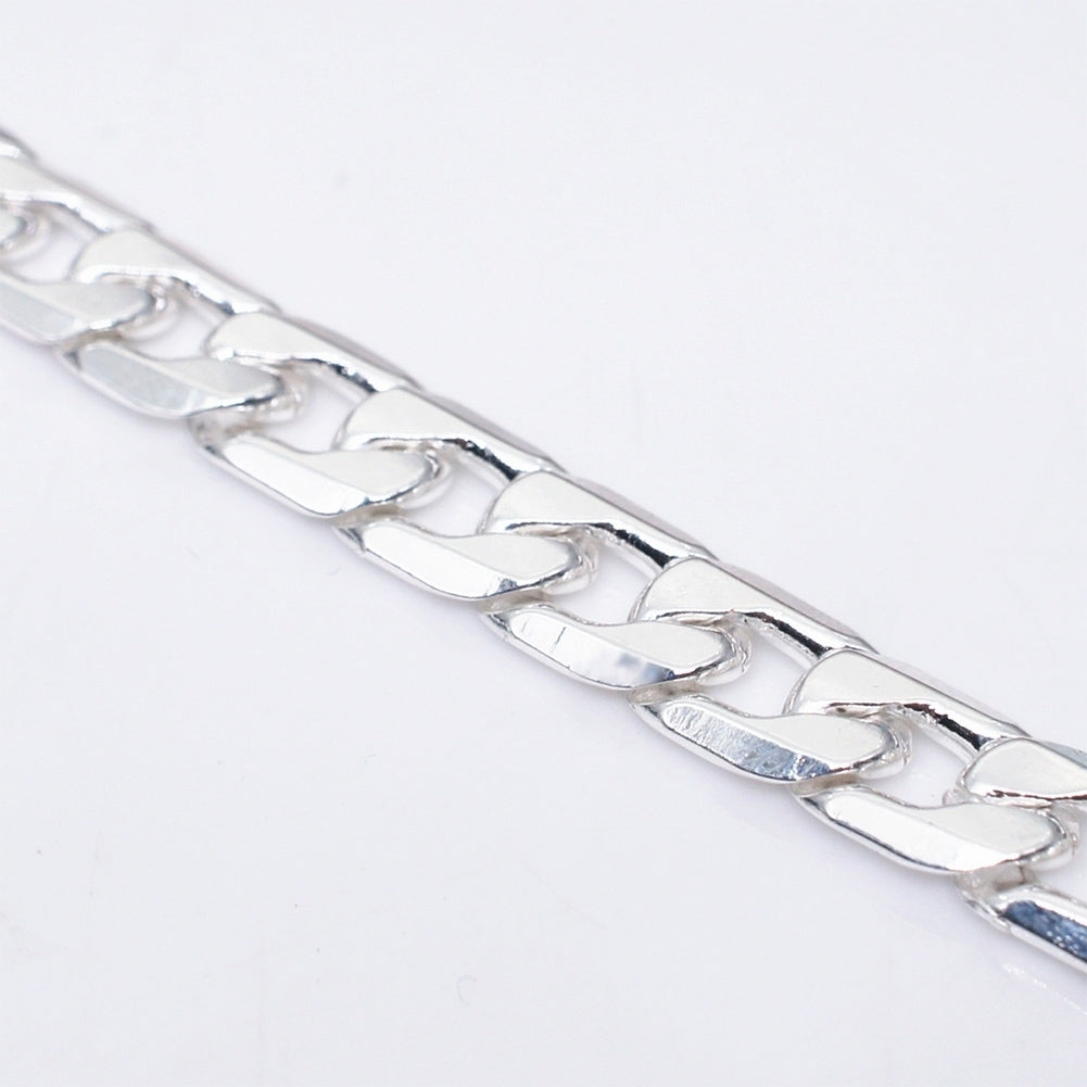 8mm Fashion Silver Plated Curb Chain Bracelet Bangle Women Men Party Jewelry Image 4