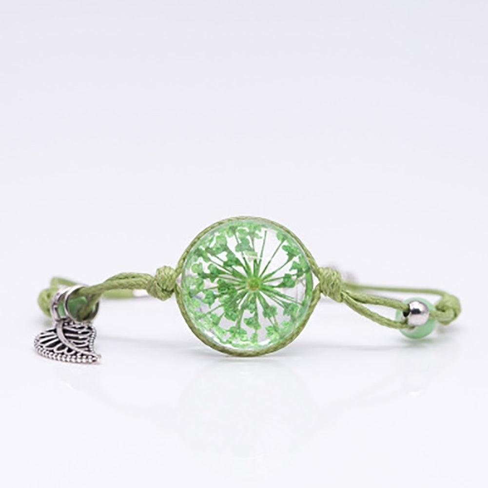 Women Weave Rope Dried Flower Glass Ball Leaf Bead Charm Bangle Bracelet Jewelry Image 11