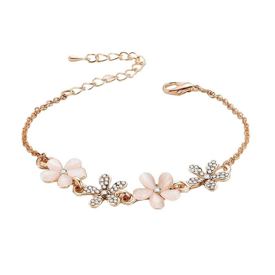 Women Trendy Rhinestone Flower Floral Jewelry Adjustable Pendant Lock Bracelet Image 1