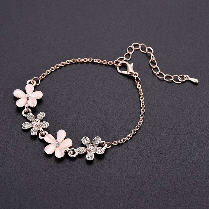 Women Trendy Rhinestone Flower Floral Jewelry Adjustable Pendant Lock Bracelet Image 2