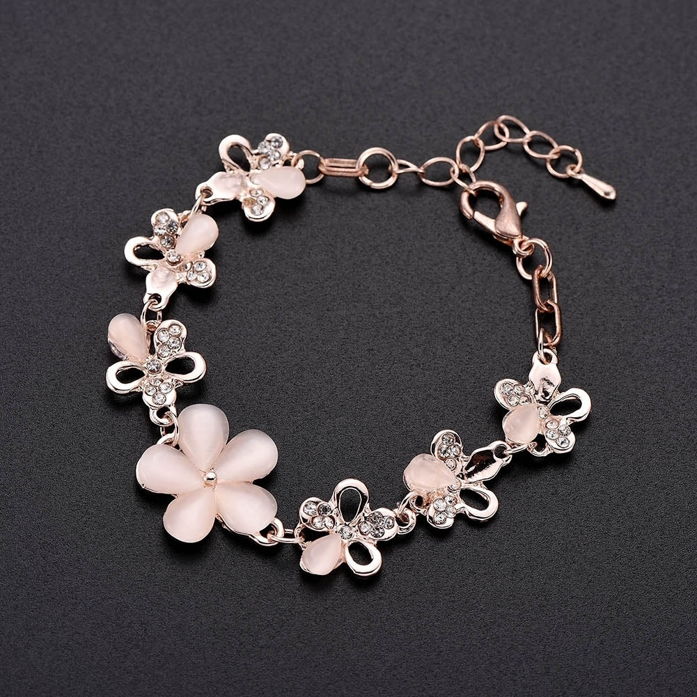 Fashion Flower Chain Rhinestone Wrist Decor Women Jewelry Bracelet Bangle Image 2