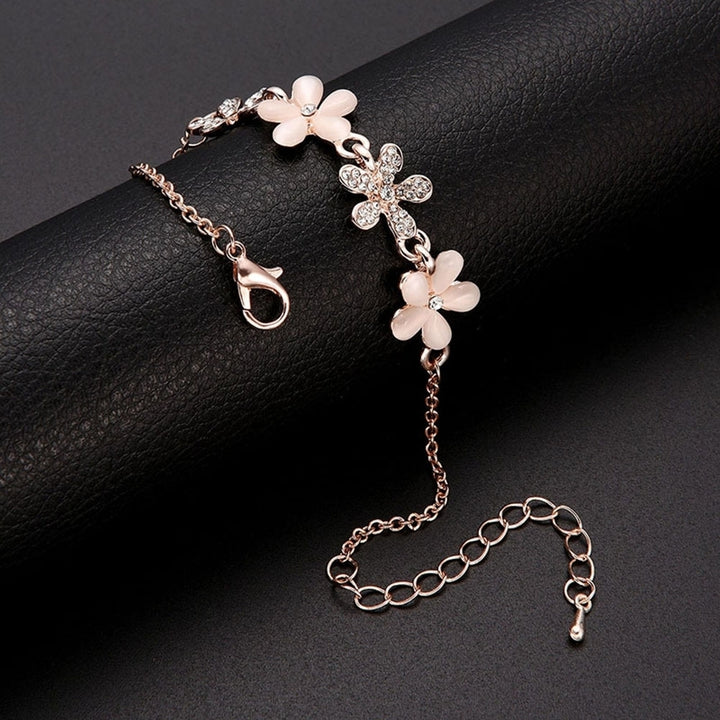 Women Trendy Rhinestone Flower Floral Jewelry Adjustable Pendant Lock Bracelet Image 3