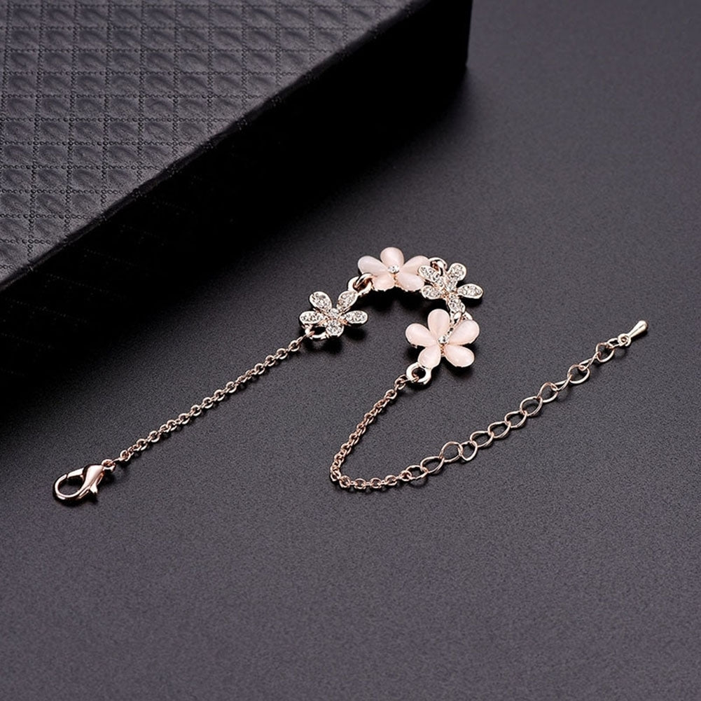 Women Trendy Rhinestone Flower Floral Jewelry Adjustable Pendant Lock Bracelet Image 4