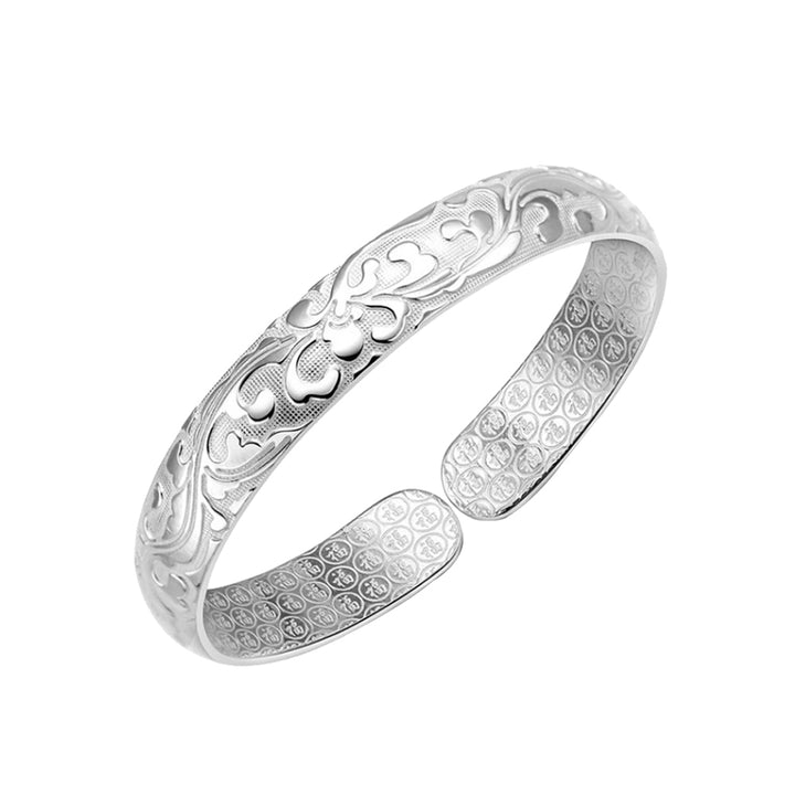 Luxury Women Floral Carving Open Bangle Bracelet Valentines Day Gift Jewelry Image 2