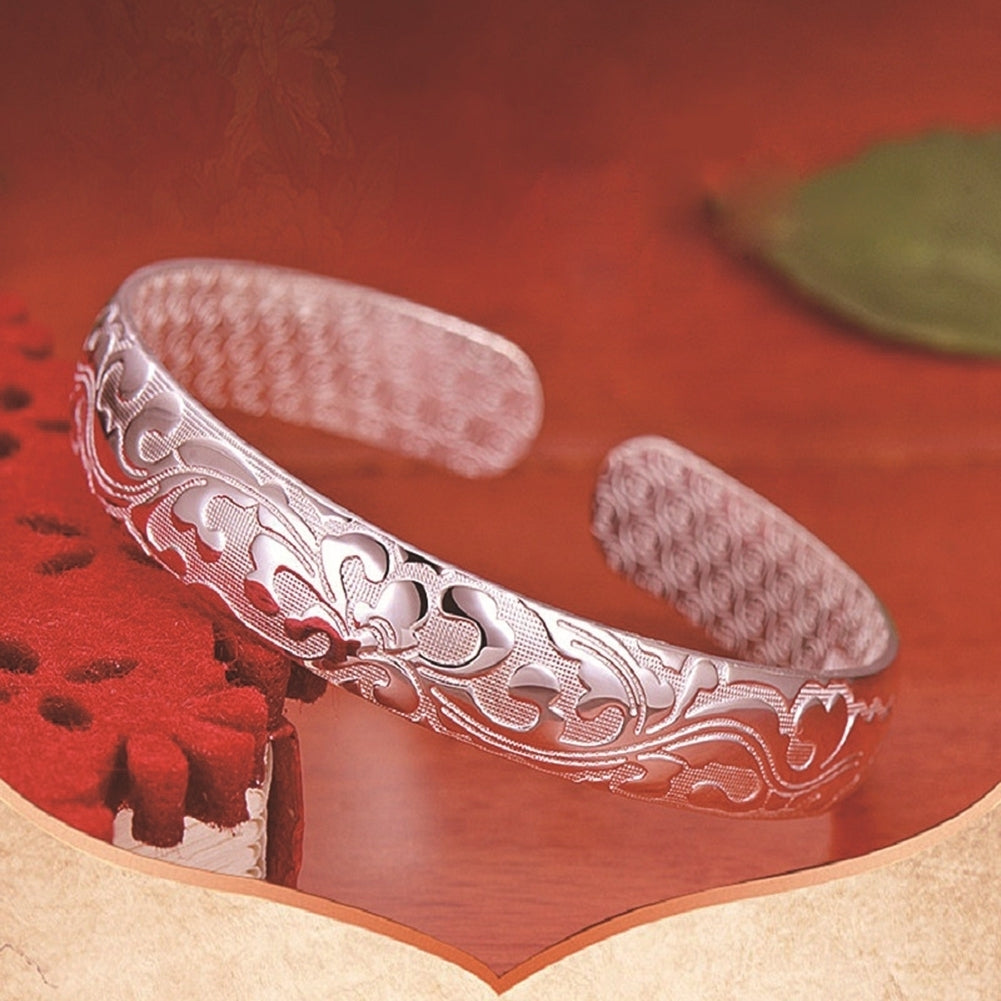 Luxury Women Floral Carving Open Bangle Bracelet Valentines Day Gift Jewelry Image 3