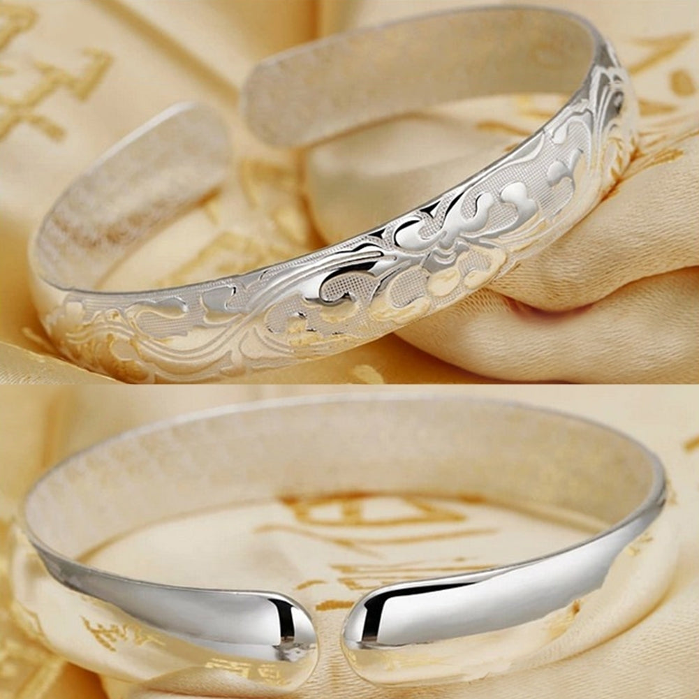 Luxury Women Floral Carving Open Bangle Bracelet Valentines Day Gift Jewelry Image 4