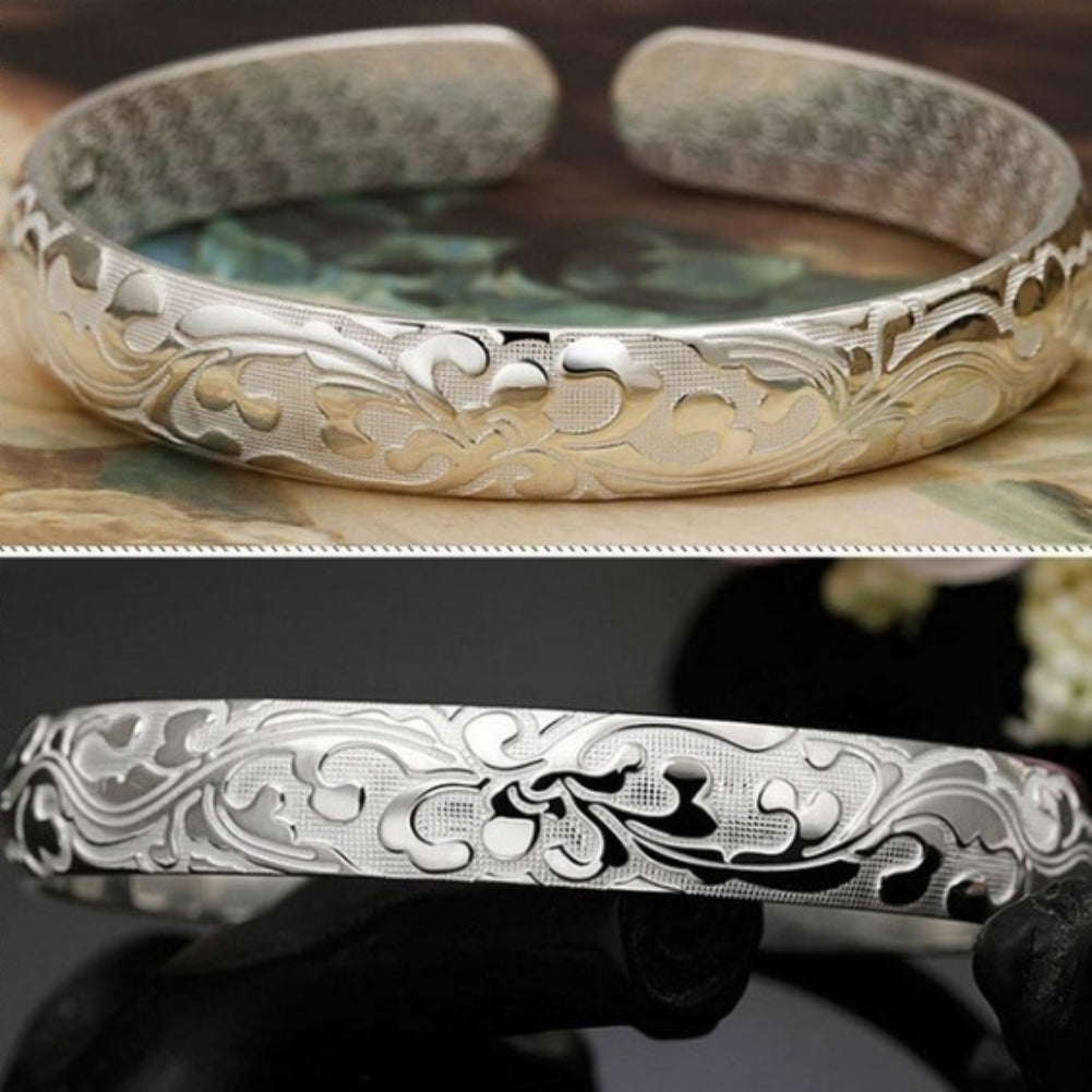 Luxury Women Floral Carving Open Bangle Bracelet Valentines Day Gift Jewelry Image 6