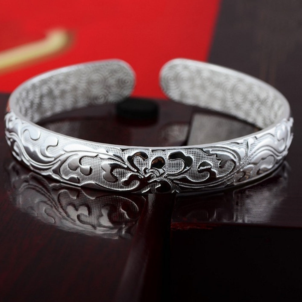 Luxury Women Floral Carving Open Bangle Bracelet Valentines Day Gift Jewelry Image 9