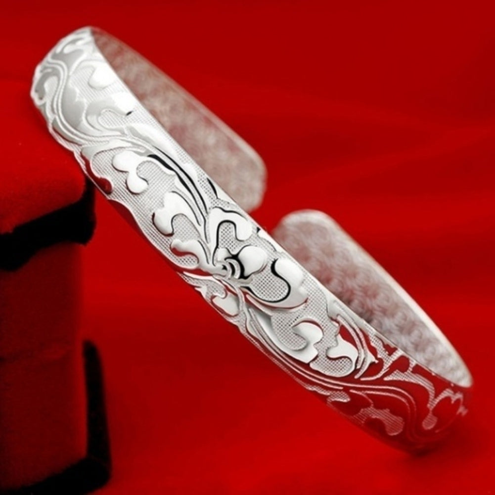 Luxury Women Floral Carving Open Bangle Bracelet Valentines Day Gift Jewelry Image 10