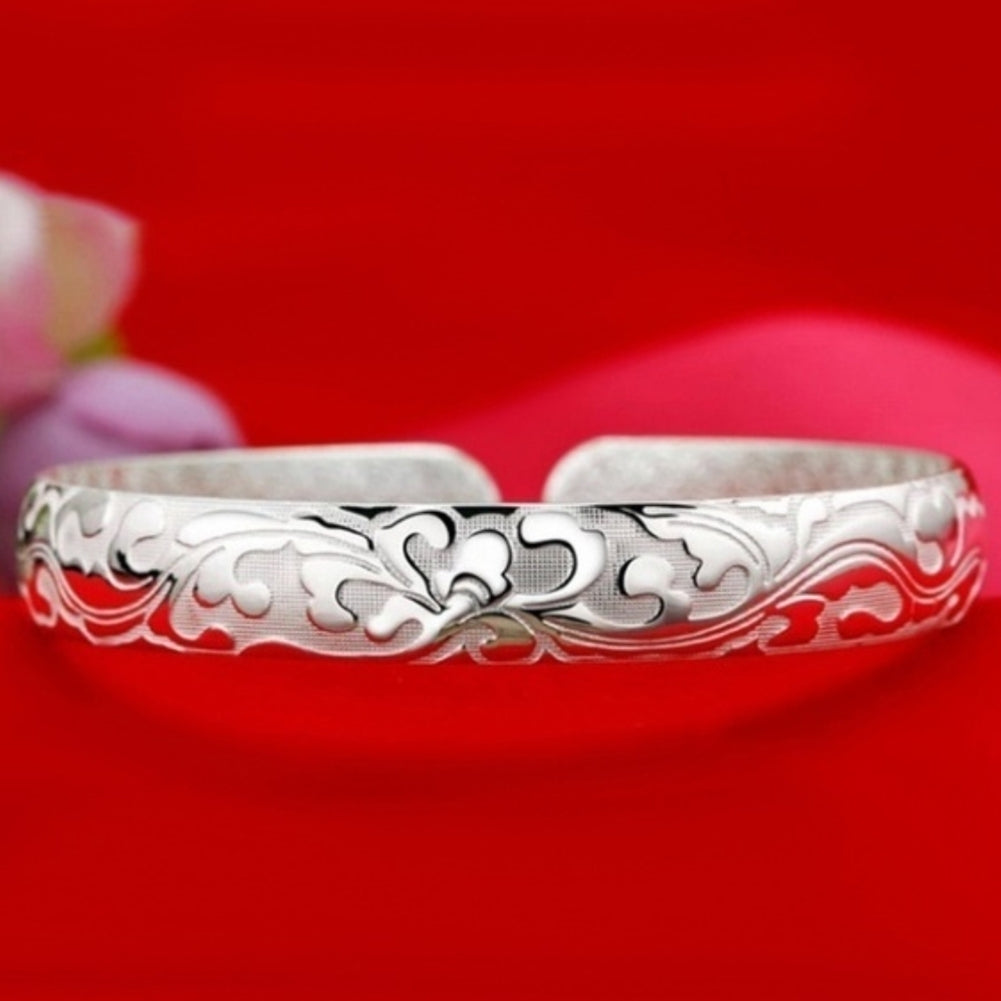 Luxury Women Floral Carving Open Bangle Bracelet Valentines Day Gift Jewelry Image 12