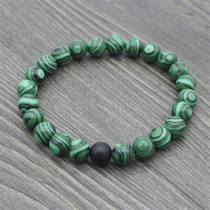 1/2Pcs Unisex Fashion Faux Malachite Artificial Pumice Stone 8mm Diameter Elastic Couple Bead Bracelet for Banquet Party Image 1