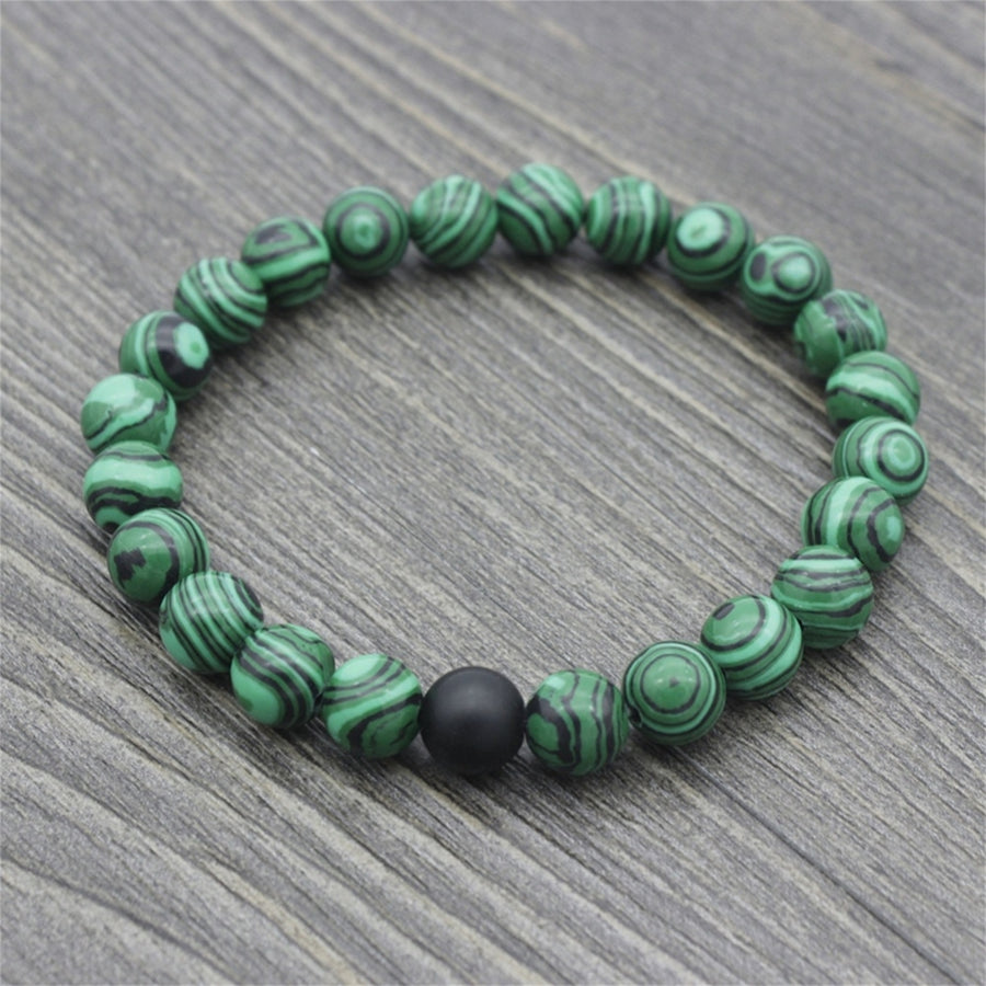 1/2Pcs Unisex Fashion Faux Malachite Artificial Pumice Stone 8mm Diameter Elastic Couple Bead Bracelet for Banquet Party Image 1