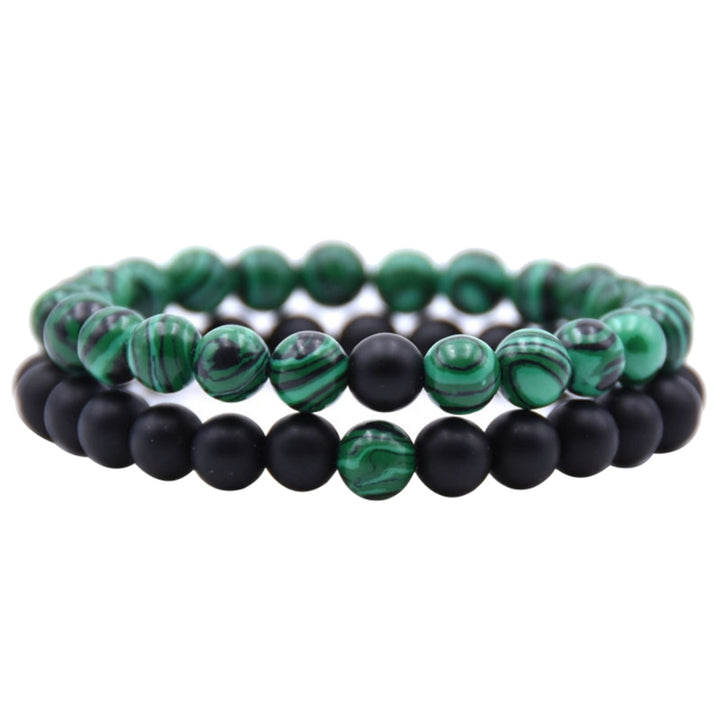 1/2Pcs Unisex Fashion Faux Malachite Artificial Pumice Stone 8mm Diameter Elastic Couple Bead Bracelet for Banquet Party Image 2