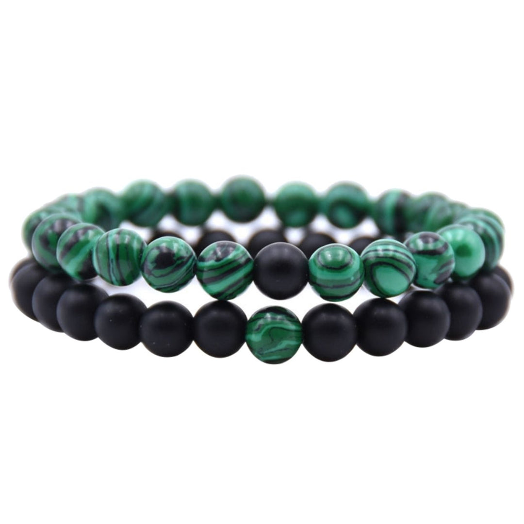 1/2Pcs Unisex Fashion Faux Malachite Artificial Pumice Stone 8mm Diameter Elastic Couple Bead Bracelet for Banquet Party Image 1