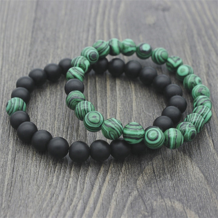 1/2Pcs Unisex Fashion Faux Malachite Artificial Pumice Stone 8mm Diameter Elastic Couple Bead Bracelet for Banquet Party Image 4