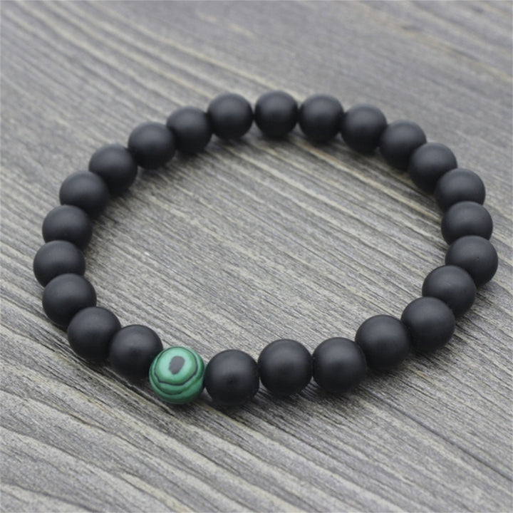 1/2Pcs Unisex Fashion Faux Malachite Artificial Pumice Stone 8mm Diameter Elastic Couple Bead Bracelet for Banquet Party Image 6