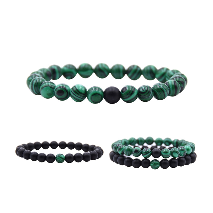 1/2Pcs Unisex Fashion Faux Malachite Artificial Pumice Stone 8mm Diameter Elastic Couple Bead Bracelet for Banquet Party Image 7