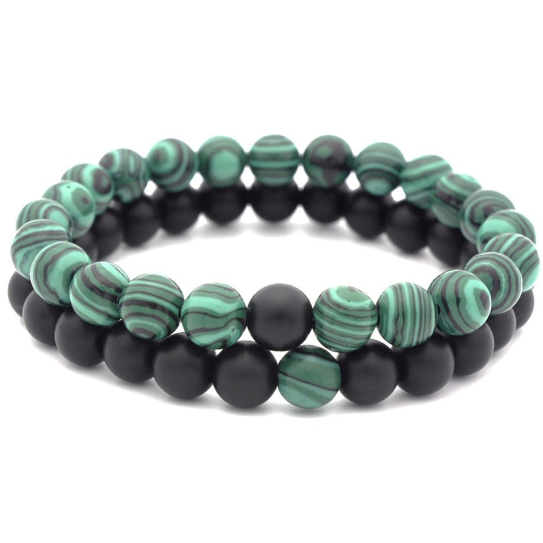 1/2Pcs Unisex Fashion Faux Malachite Artificial Pumice Stone 8mm Diameter Elastic Couple Bead Bracelet for Banquet Party Image 9