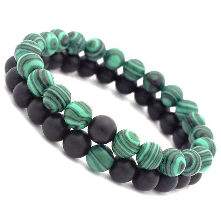 1/2Pcs Unisex Fashion Faux Malachite Artificial Pumice Stone 8mm Diameter Elastic Couple Bead Bracelet for Banquet Party Image 10