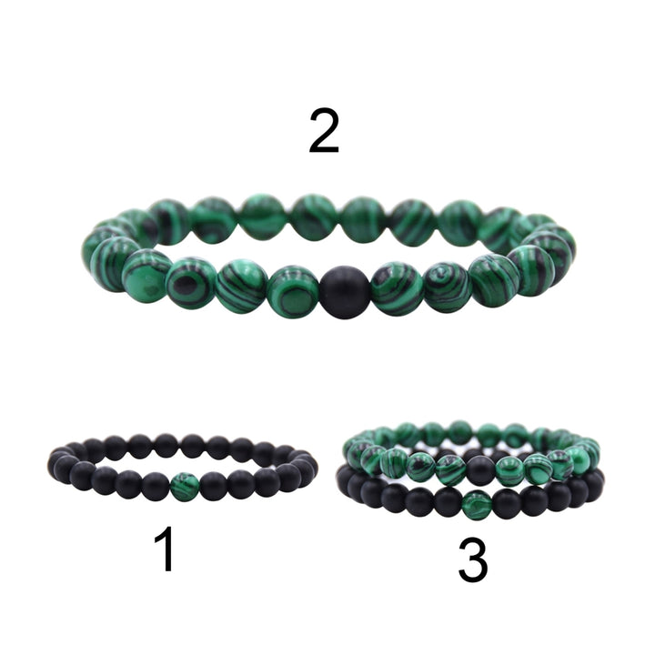 1/2Pcs Unisex Fashion Faux Malachite Artificial Pumice Stone 8mm Diameter Elastic Couple Bead Bracelet for Banquet Party Image 11