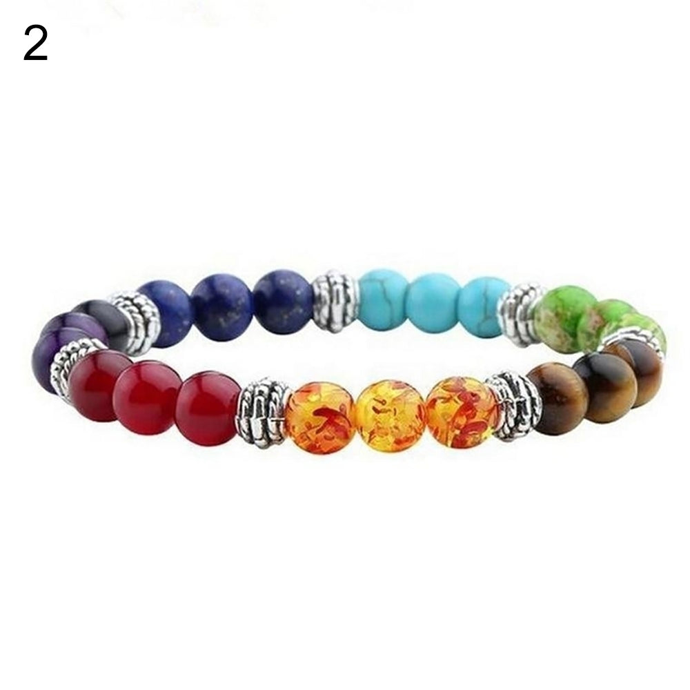 1Pc Women Men Artificial Turquoise Beaded Strand Bracelet Bangle Wrist Jewelry Image 2