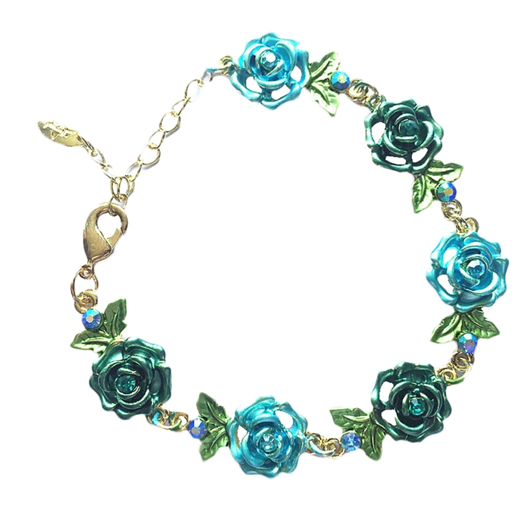 Bracelet Flower Design Beautiful Jewelry Rhinestone Inlaid Bangle Hand Chain for Party Image 2