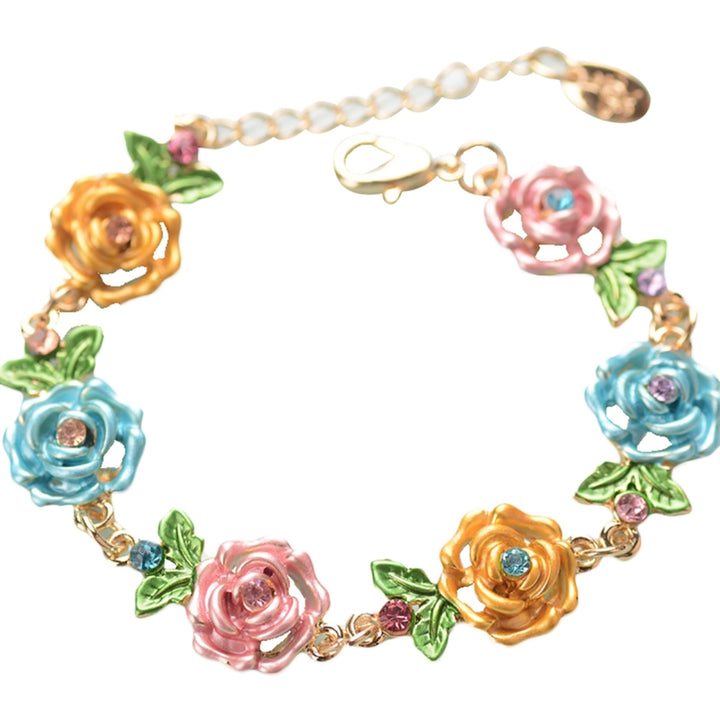 Bracelet Flower Design Beautiful Jewelry Rhinestone Inlaid Bangle Hand Chain for Party Image 3