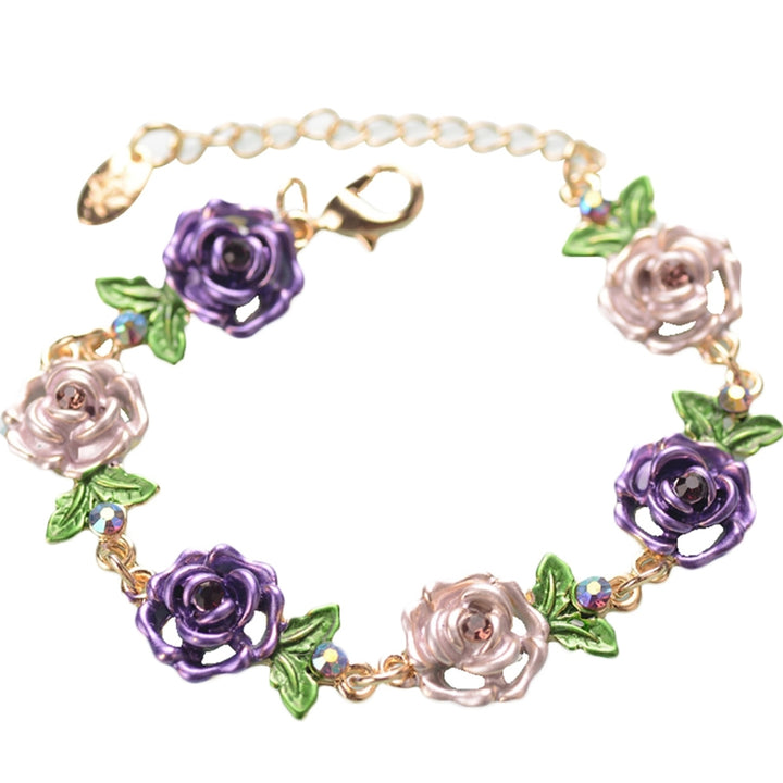 Bracelet Flower Design Beautiful Jewelry Rhinestone Inlaid Bangle Hand Chain for Party Image 4