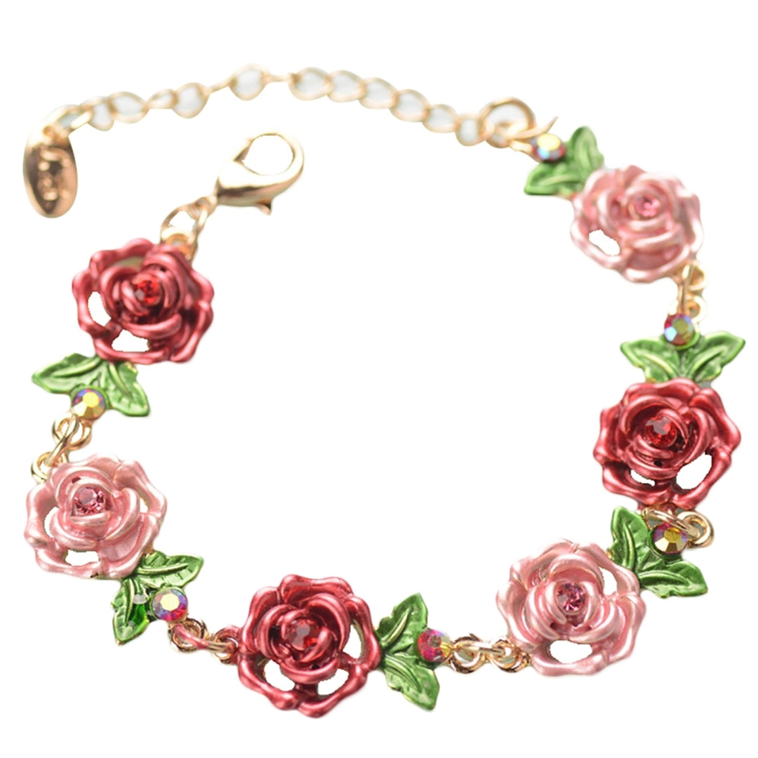 Bracelet Flower Design Beautiful Jewelry Rhinestone Inlaid Bangle Hand Chain for Party Image 4