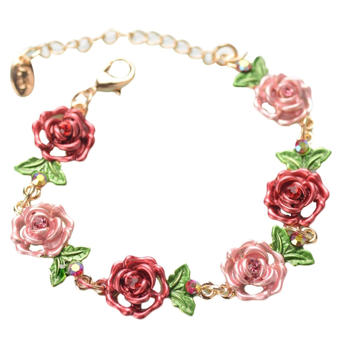 Bracelet Flower Design Beautiful Jewelry Rhinestone Inlaid Bangle Hand Chain for Party Image 1